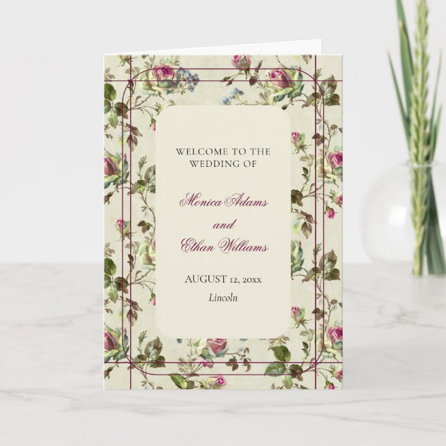 programa de boda vintage de Rosa garden (Anverso)
