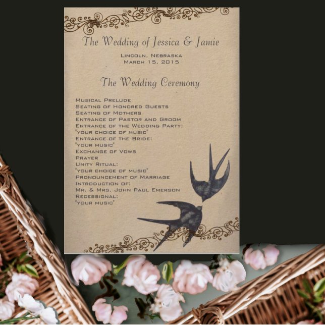 Programa de Boda Vintage Love Bird Navy (Subido por el creador)