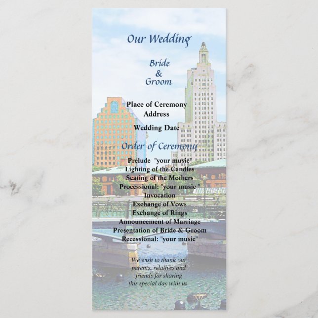 Programa de Boda Vista desde Waterplace Park (Anverso)