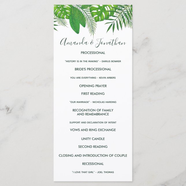 Programa de Boda Watercolor Hawaiano Aloha Luau (Anverso)