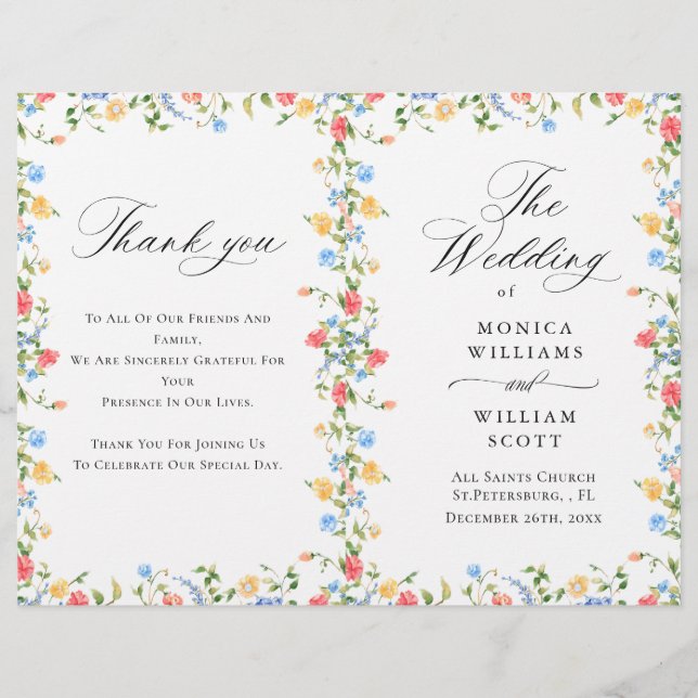 Programa de Boda Watercolor Meadow Wildflower Boho (Anverso)