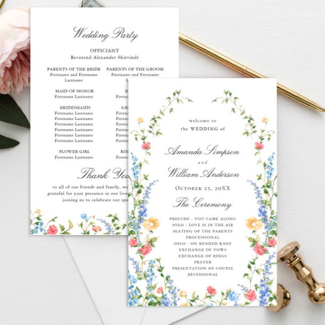 Programa de Boda Watercolor Meadow Wildflower Boho (Subido por el creador)