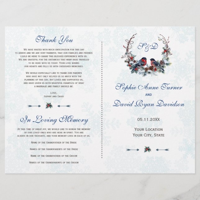 Programa de Boda Wreath de Winter Berries Bullfinc (Anverso)