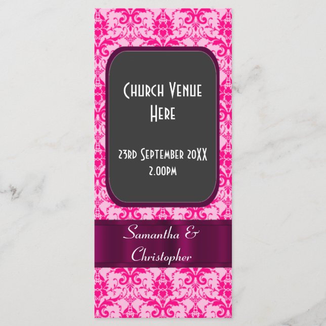 Programa de bodas adamascadas rosa y colorido (Anverso)