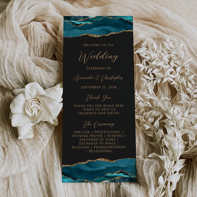 Programa de Bodas Agate Teal Azul Dorado Oscuro Pr (Subido por el creador)