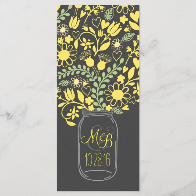 programa de bodas amarillo gris de caramelo floral (Anverso)