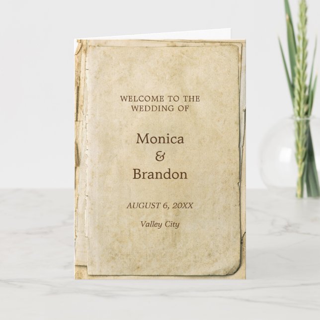 Programa de bodas antiguas en papel rústico (Anverso)