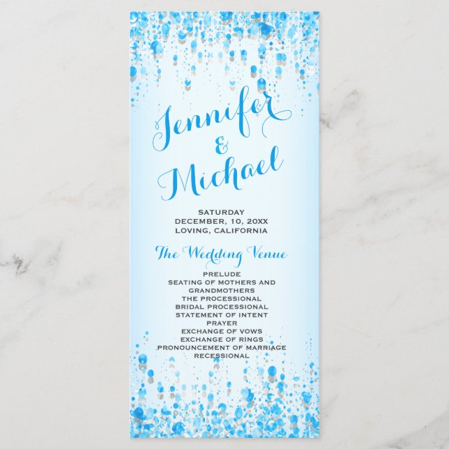 Programa de bodas | Aqua Blue Confetti (Anverso)