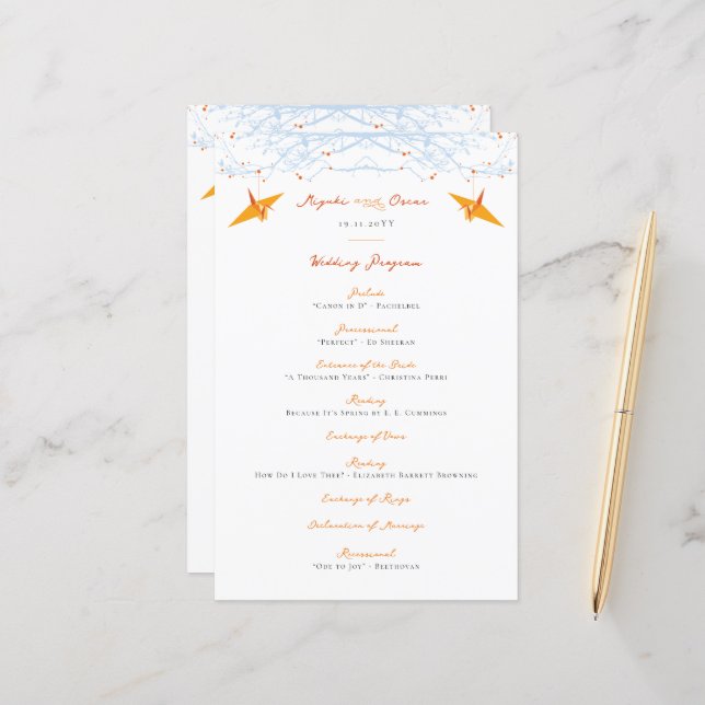 Programa de Bodas Asiáticas con Papel Naranja colg (Anverso/Reverso In Situ)