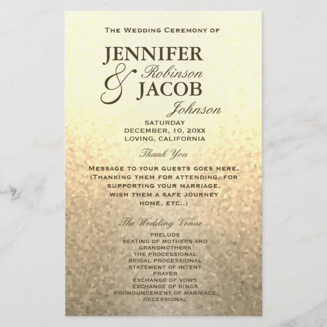 Programa de bodas | Aspecto del Purpurina de oro s (Anverso)