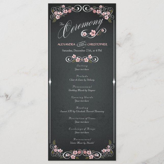Programa de Bodas Audaces Floral Chalkboard (Anverso)