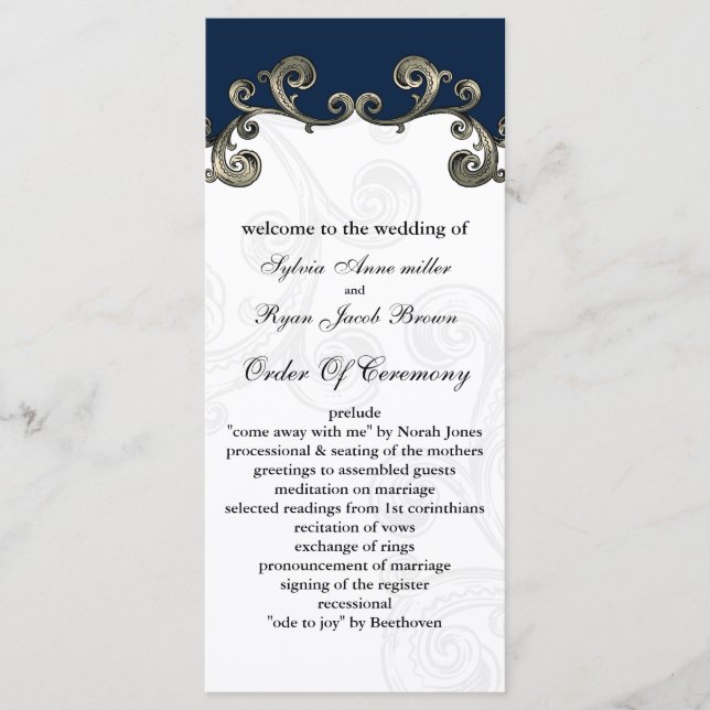 Programa de bodas "azul marino" (Anverso)