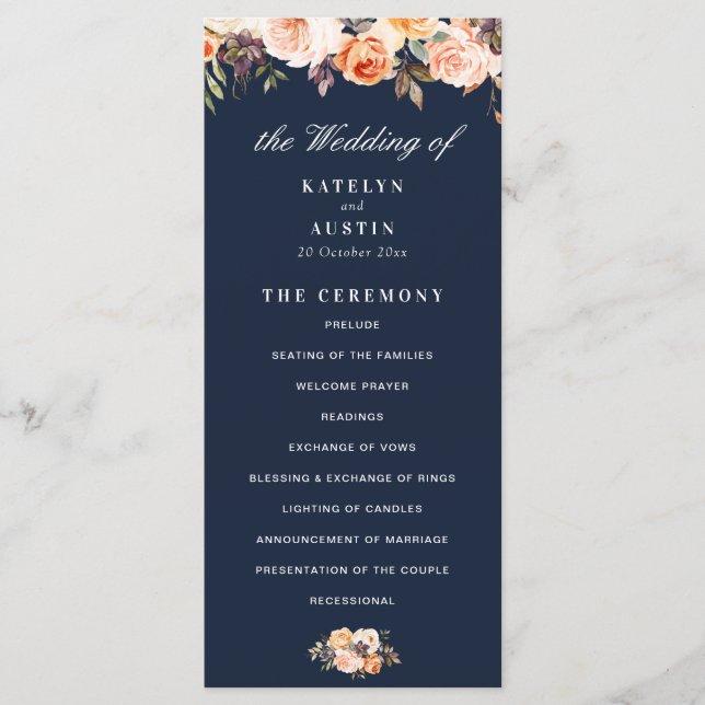 programa de bodas azul marino floral de otoño (Anverso)