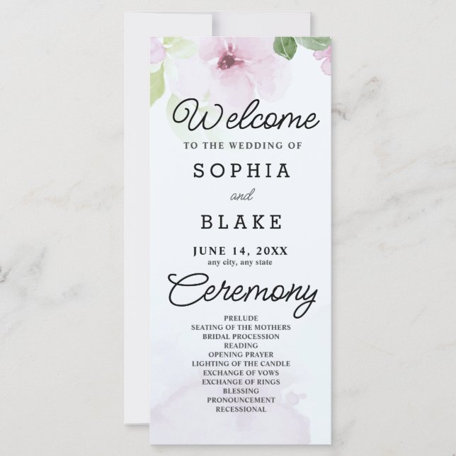 Programa de Bodas Azules con Flores Rosa y Verdor (Anverso)