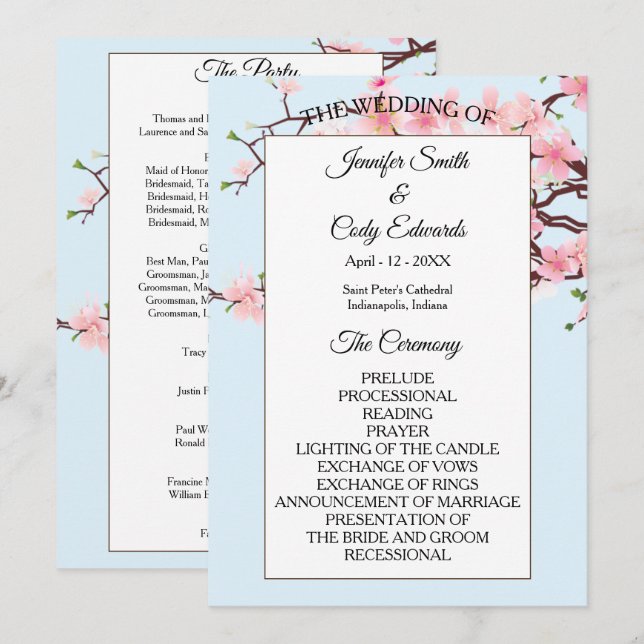 Programa de Bodas Azules en Flores de Cerezo Prima (Anverso / Reverso)