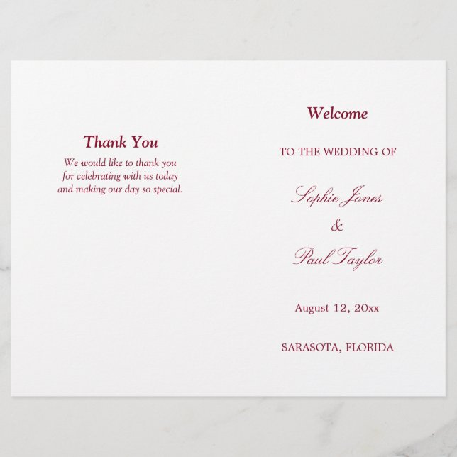 Programa de Bodas Bi-Fold con Guión Borgoñino (Anverso)
