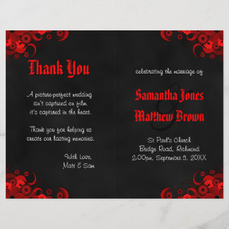 Programa de Bodas Bi-Fold de Gótico Floral Negro y