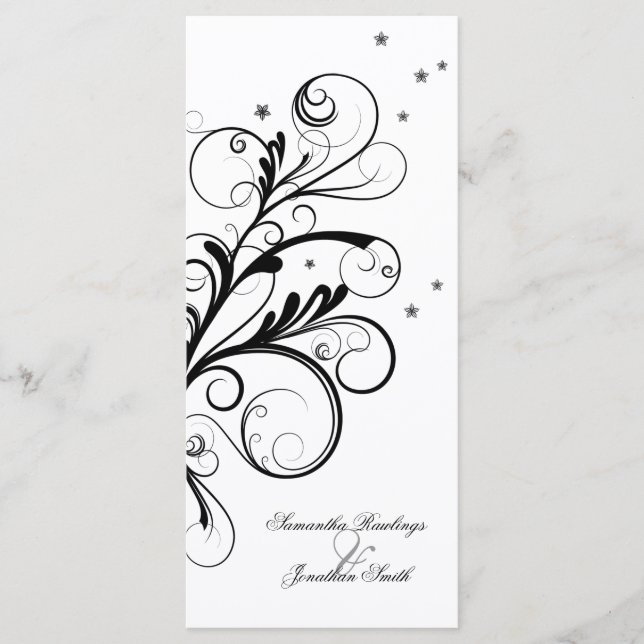 Programa de bodas - Bizcocho con flor blanca negra (Anverso)