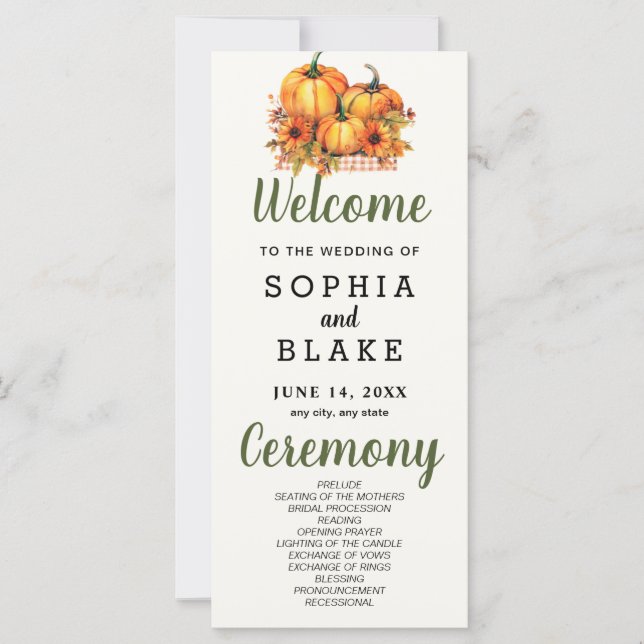 Programa de Bodas Blancas con Calabazas y Girasole (Anverso)
