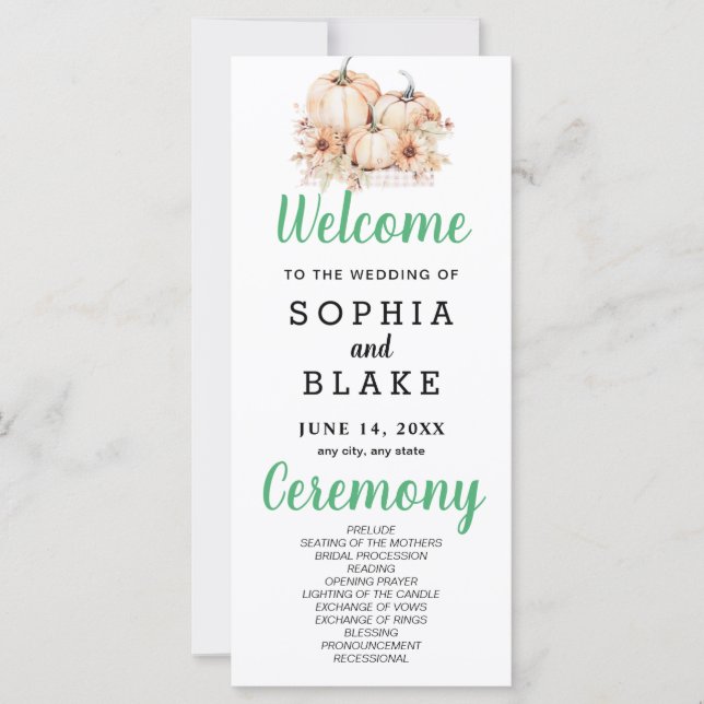 Programa de Bodas Blancas con Calabazas y Girasole (Anverso)