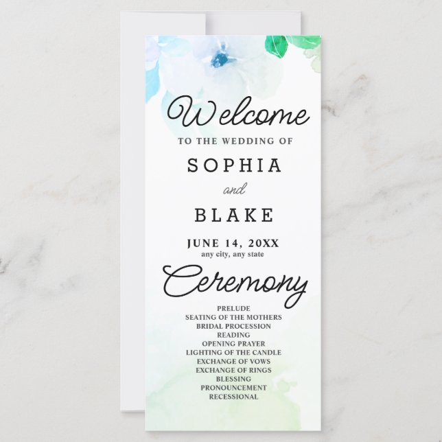 Programa de Bodas Blancas con Flores Azules y Verd (Anverso)