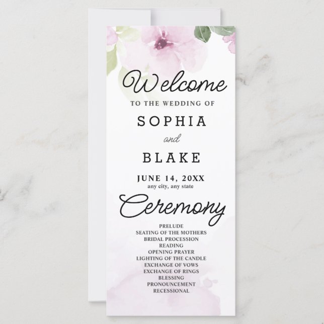 Programa de Bodas Blancas con Flores Rosa y Verdor (Anverso)