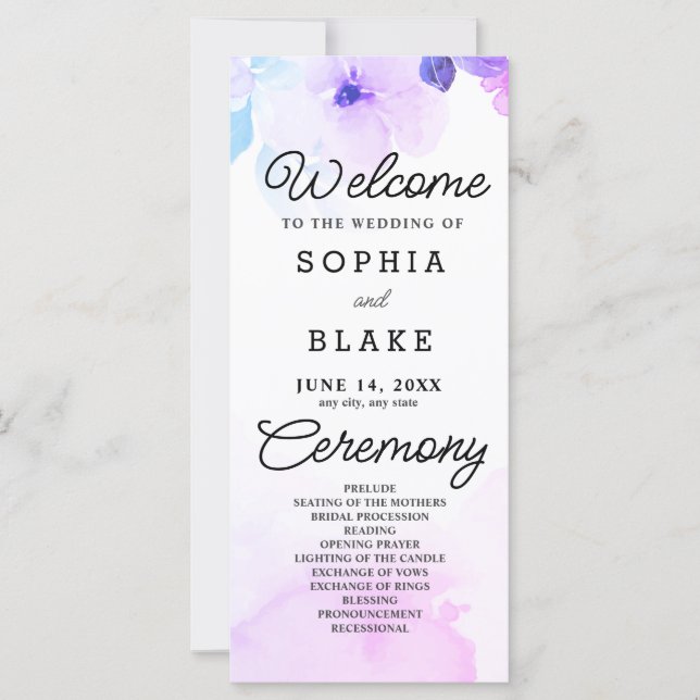 Programa de Bodas Blancas de Flores Púrpura y Verd (Anverso)