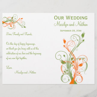 Programa de bodas | Blanco Naranja Verde | Floral