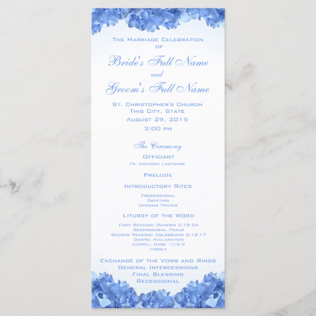 Programa de bodas Blue Hydrangea (Anverso)