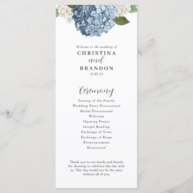Programa de bodas Blue Hydrangea (Anverso)