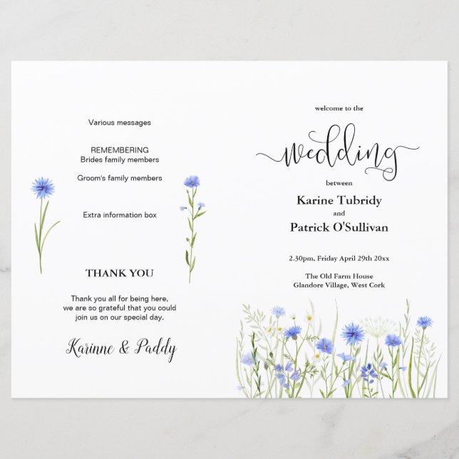 Programa de Bodas Blue Wildflower Meadow (Anverso)