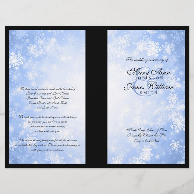 Programa de bodas Blue Winter Wonderland Sparkle (Anverso)