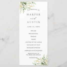 Programa de bodas botánicas de follaje verde
