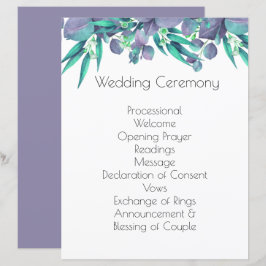 Programa de bodas botánicas de lavanda y verde bri