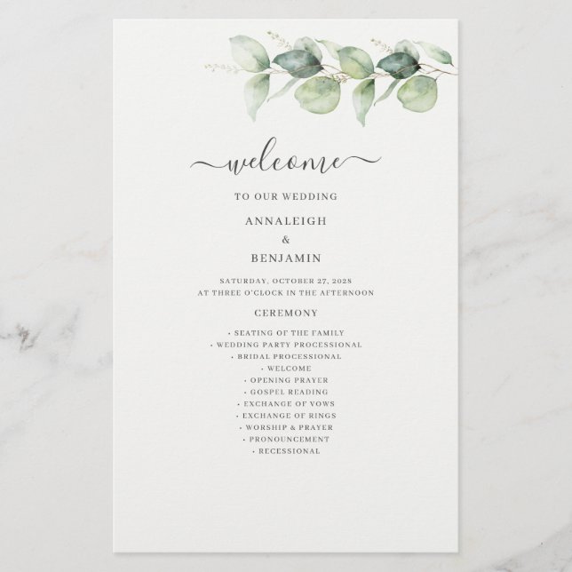 Programa de bodas botánicas Eucalyptus Greenery (Anverso)