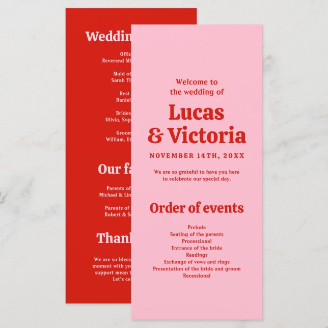 Programa de Bodas Brillantes, Rojas y Rosa (Anverso / Reverso)