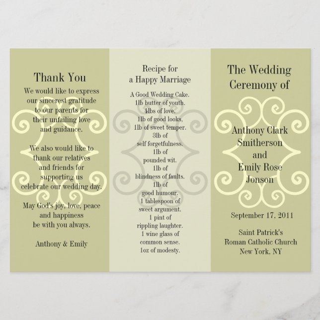 Programa de bodas Brochure Beige Curl (Anverso)