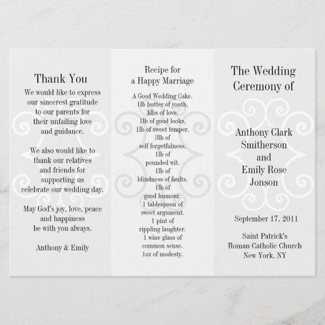 Programa de bodas Brochure Gray Curl (Anverso)
