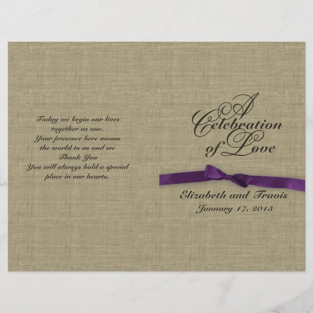 Programa de Bodas Burlap y Purple Bow (Anverso)