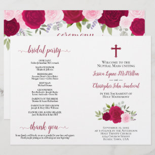 Programa de bodas católicas de rosas magenta y ros
