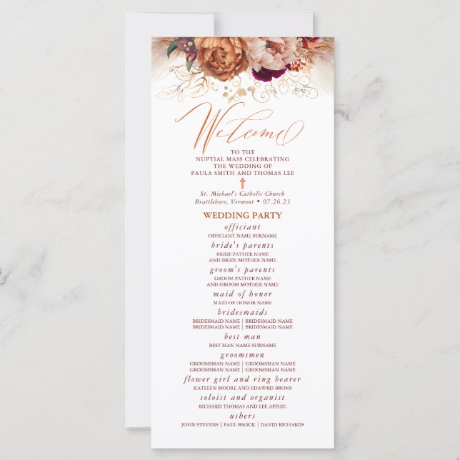 Programa de Bodas Católicas Florales Caídas con Ma (Anverso)