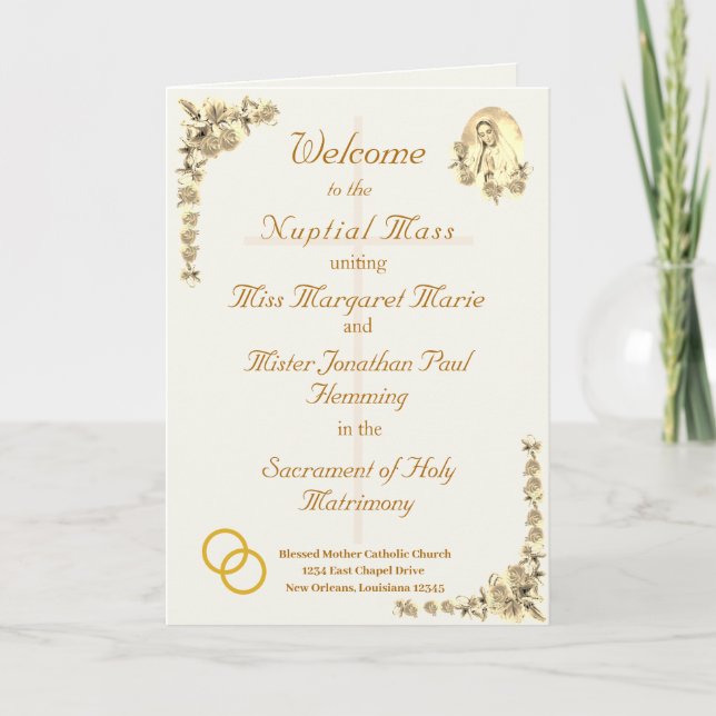 Programa de Bodas Católicas Virgin Mary Sepia (Anverso)