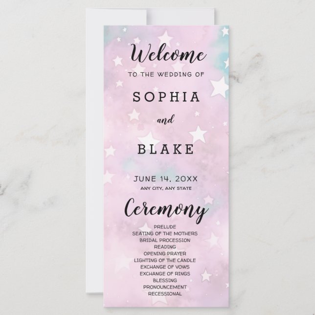 Programa de Bodas Celestes de Estrellas Rosa y Ver (Anverso)
