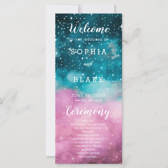 Programa de Bodas Celestes de Estrellas Rosa y Ver (Anverso)