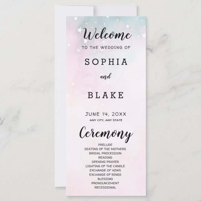 Programa de Bodas Celestes de Estrellas Rosa y Ver (Anverso)