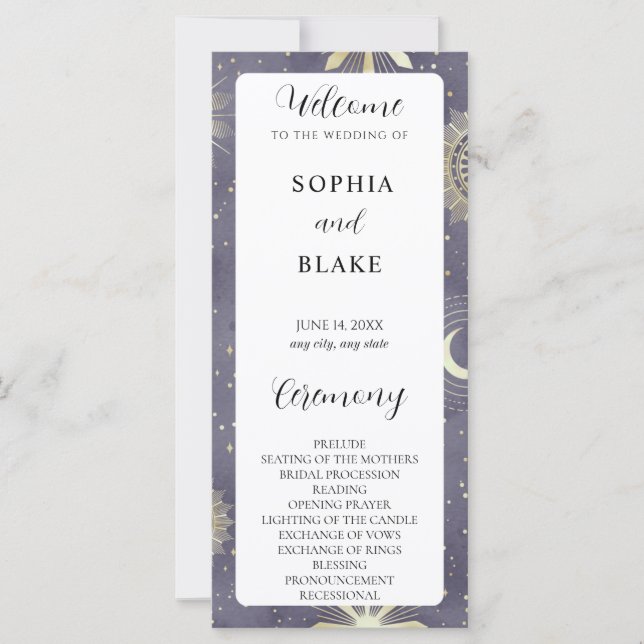 Programa de Bodas Celestes Faded Blue y Gold (Anverso)