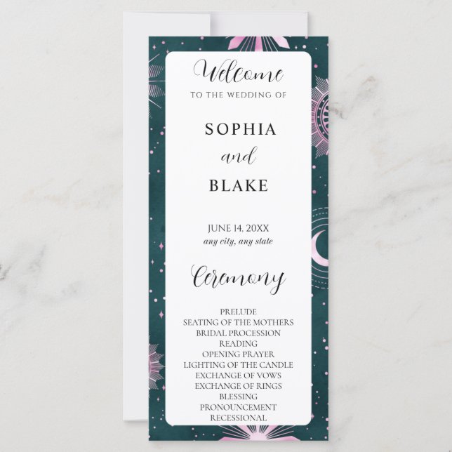 Programa de Bodas Celestes Negra y Rosa (Anverso)