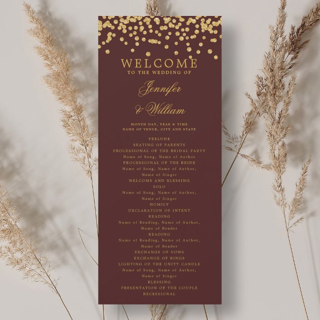 Programa de bodas clásicas Confetti Gold Burgundy (Classic Wedding Program Confetti Gold Burgundy )