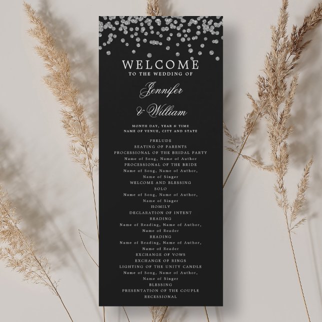 Programa de bodas clásicas Confetti Silver Black (Classic Wedding Program Confetti Silver Black)