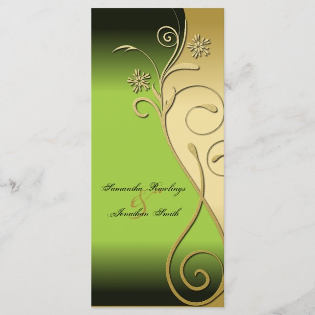 Programa de Bodas - Classy Green & Gold Floral Swi (Anverso)